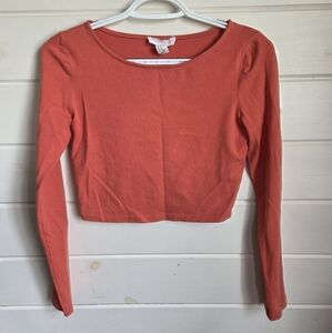 Forever 21 Coral Long Sleeve Crop Top